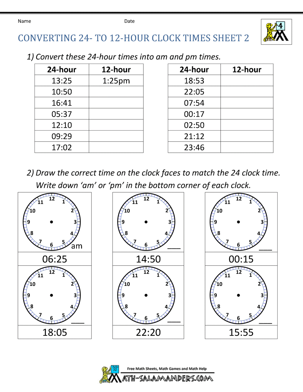 hour to time 24 time conversion 2 12 clock hour conversion 24 worksheet