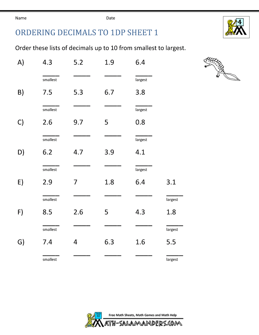 Math Worksheets 4th Grade Ordering Decimals to 2dp multiplication, printable worksheets, alphabet worksheets, worksheets, education, and worksheets for teachers Worksheets For Math 4th Grade 1294 x 1000