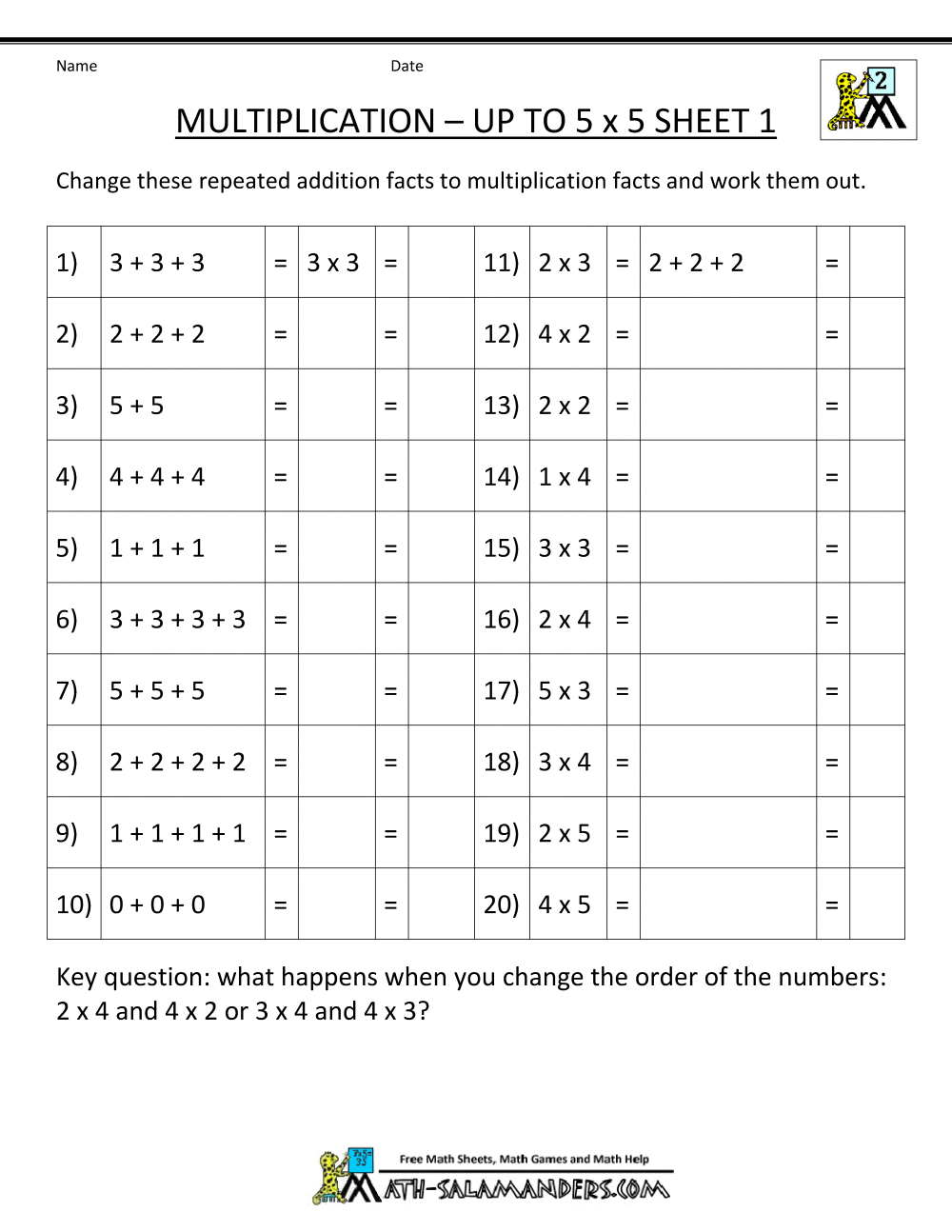 Multiplication Worksheet Grade 2 Printable