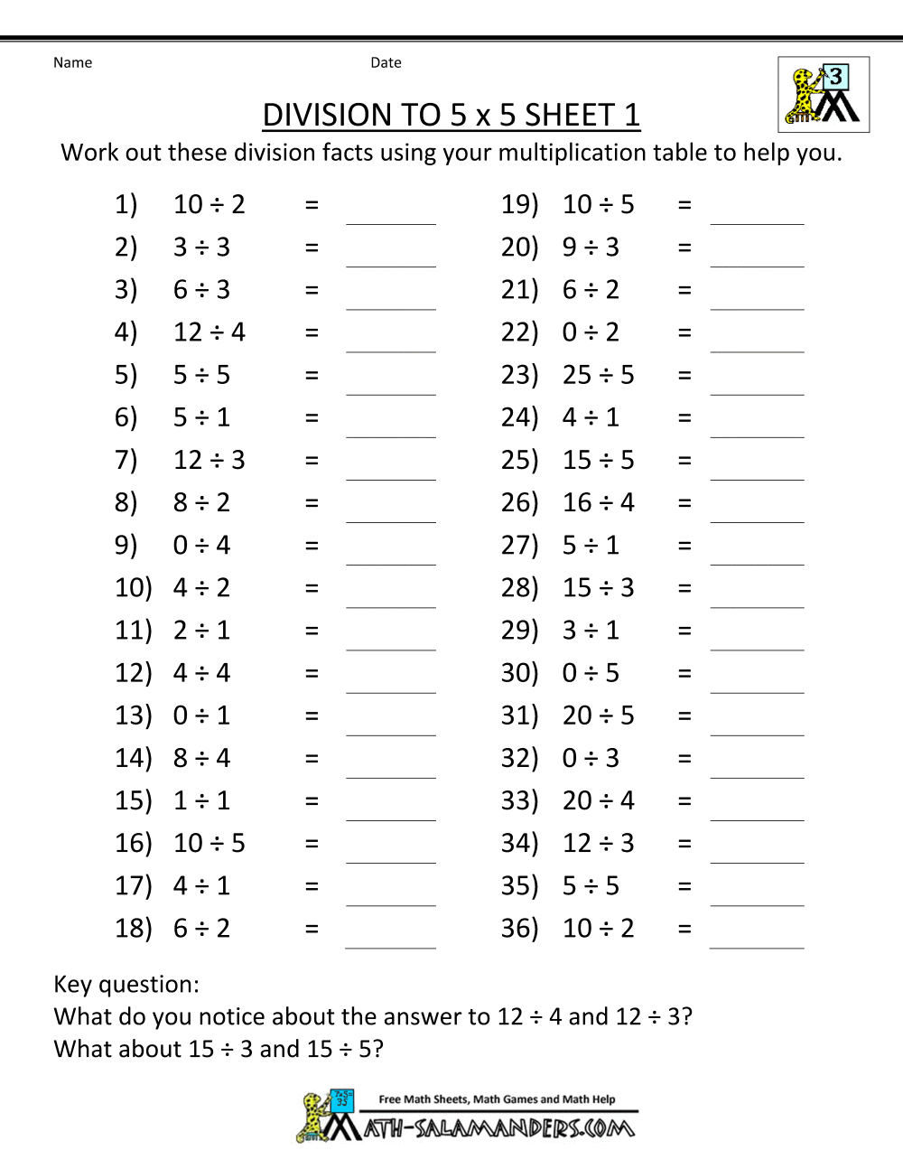 Division For Grade 3 With Answer