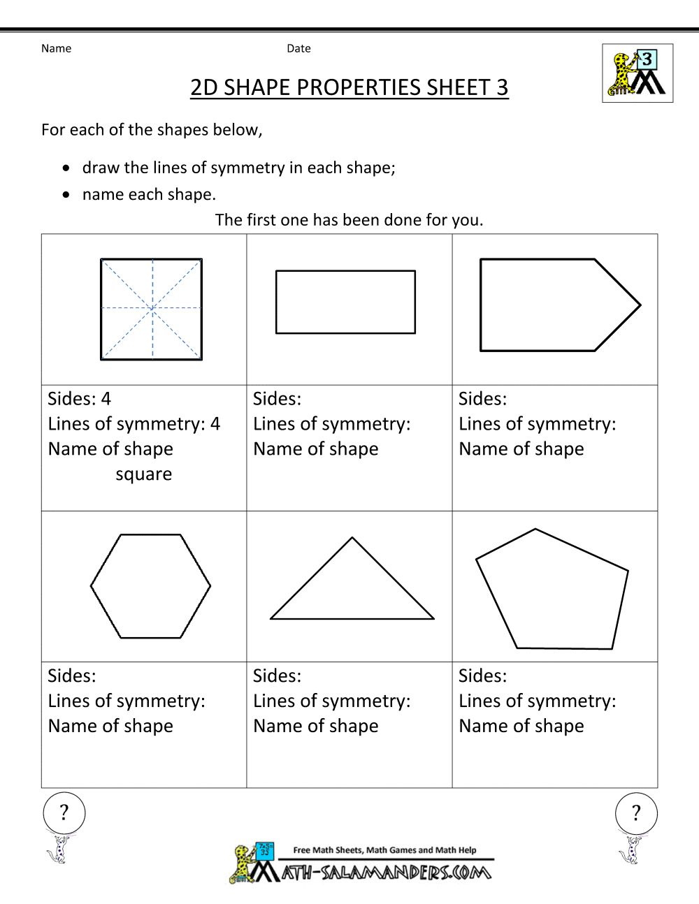 Free Printable Worksheets For 3rd Grade Geometry