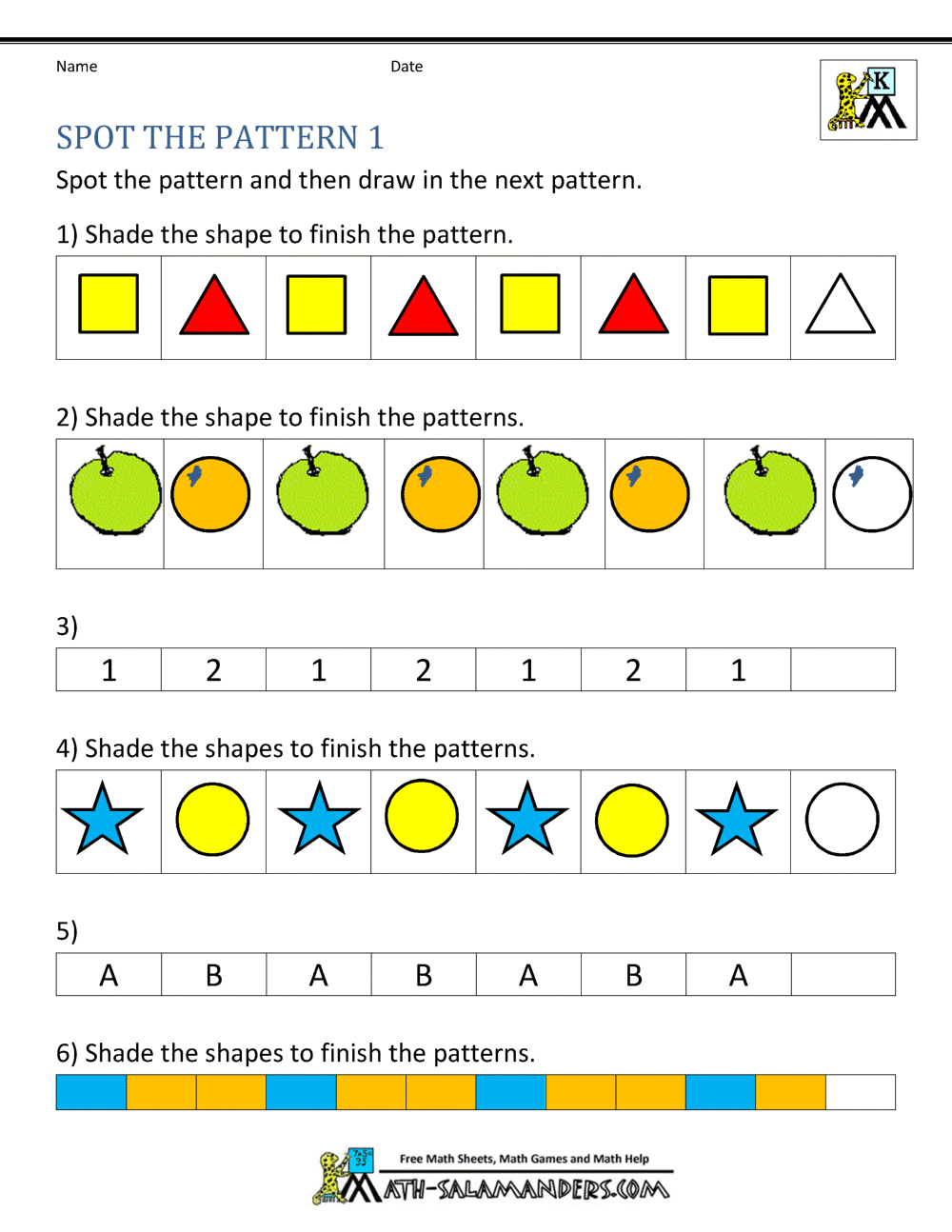 Free Kindergarten Worksheets Spot the Patterns - Worksheet Template