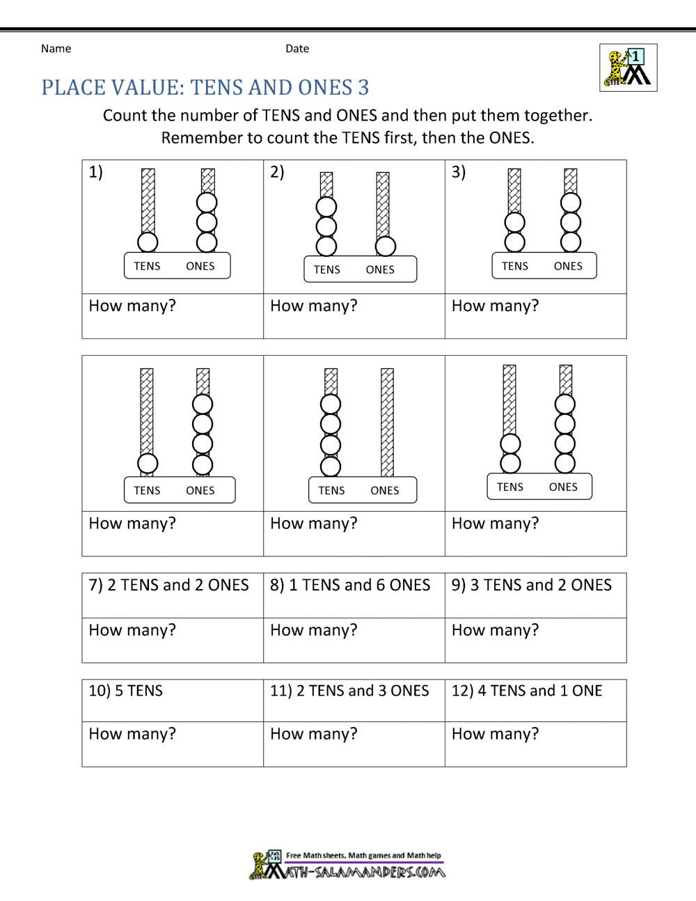NEW 622 FIRST GRADE MATH WORKSHEETS ONES AND TENS | firstgrade worksheet