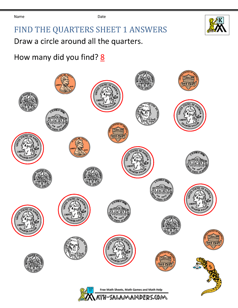 coin worksheets for kindergarten