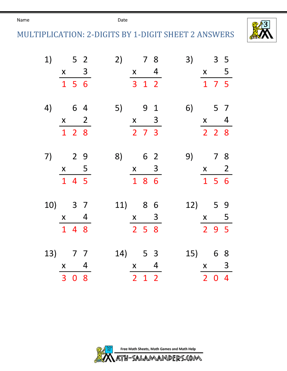 Multiplication Practice Worksheets Grade 3