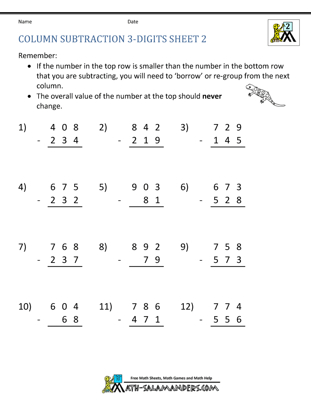 2 math jpeg  digit partitioning missing practice p2 numbers number   subtraction worksheets worksheets sheets