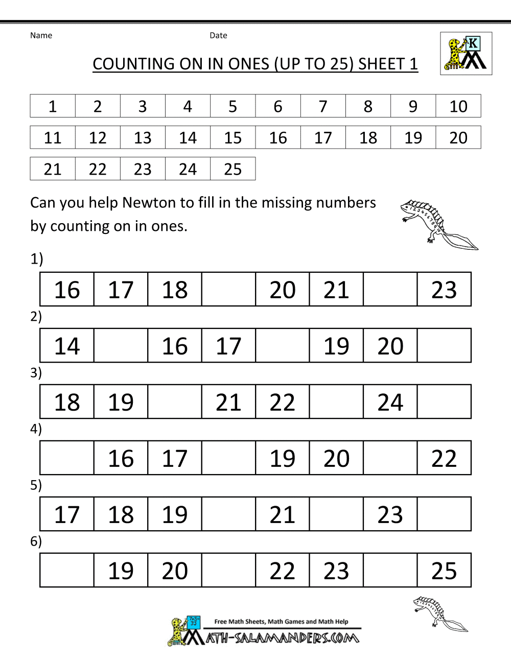 Kindergarten Math Printables 2 Sequencing to 25 alphabet worksheets, education, learning, and math worksheets Worksheets For Lkg 2 1294 x 1000