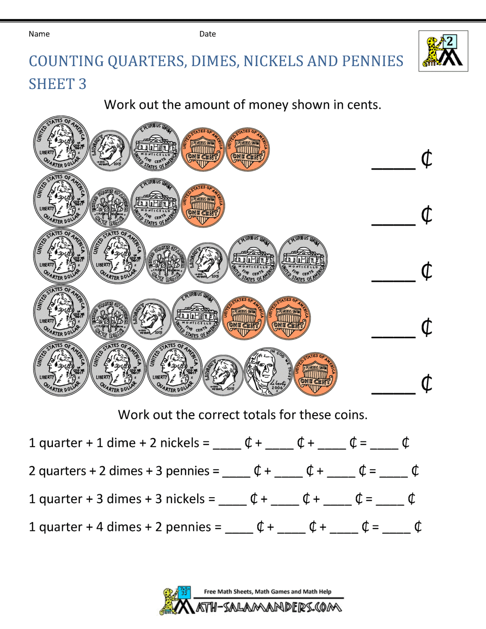 money math 2nd grade worksheets
