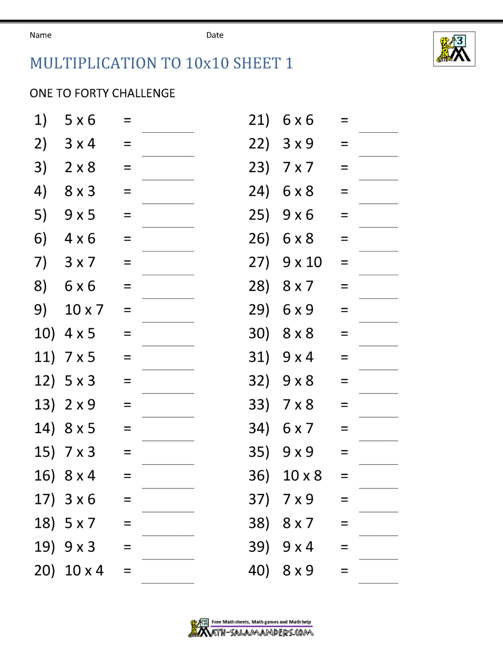 Multiplication Worksheets 10 By 10