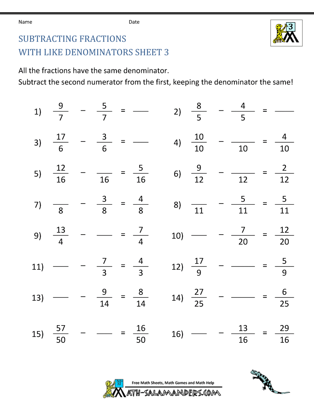 Free Fraction Worksheets Adding Subtracting Fractions math worksheets, worksheets, grade worksheets, and alphabet worksheets Free Fractions Worksheet 1294 x 1000
