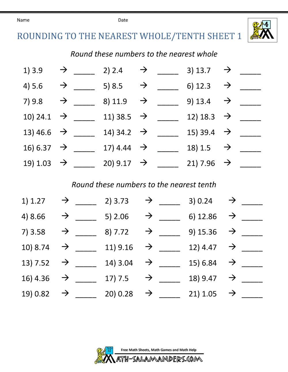 Rounding to the nearest tenth learning, math worksheets, multiplication, and grade worksheets Rounding To Nearest Hundred Worksheets 1294 x 1000