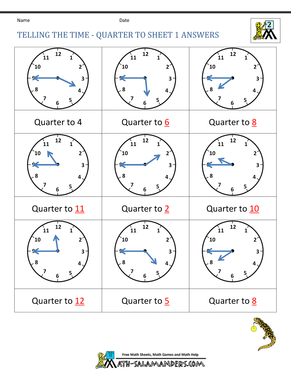 Time Worksheets Quarter Hour