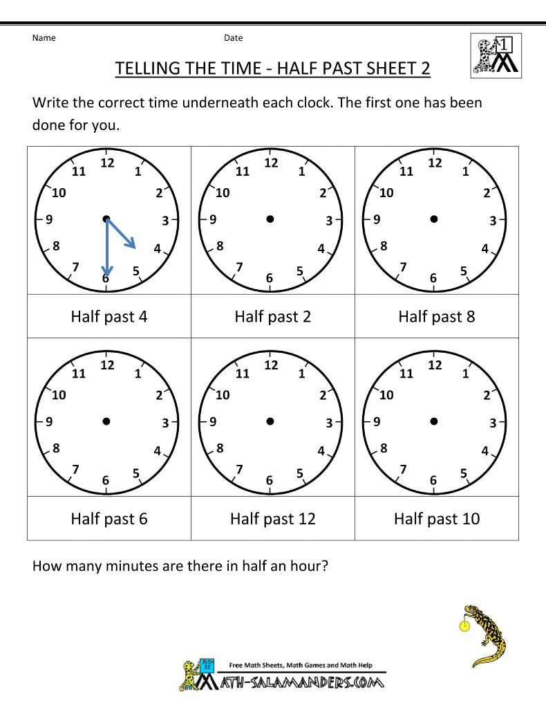 Telling Time Worksheets - O'clock and Half past multiplication, free worksheets, learning, and education 1st Std Maths Worksheets 2 1022 x 790