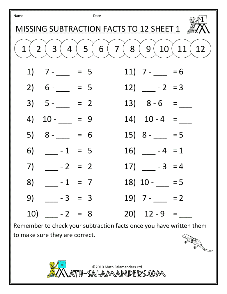 missing year subtraction subtraction and 12 to number worksheets 1 facts subtraction  missing 1 addition free