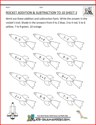 Math Coloring Sheets on Math Coloring Sheets Fun Addition Subtraction To 10 Rocket 2