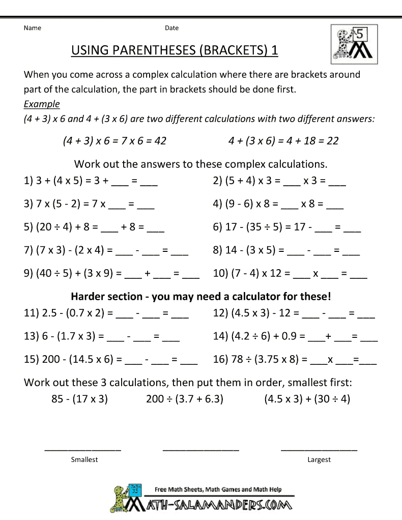 worksheets  bodmas Worksheets Order Of Operations 5Th Practice Grade algebra