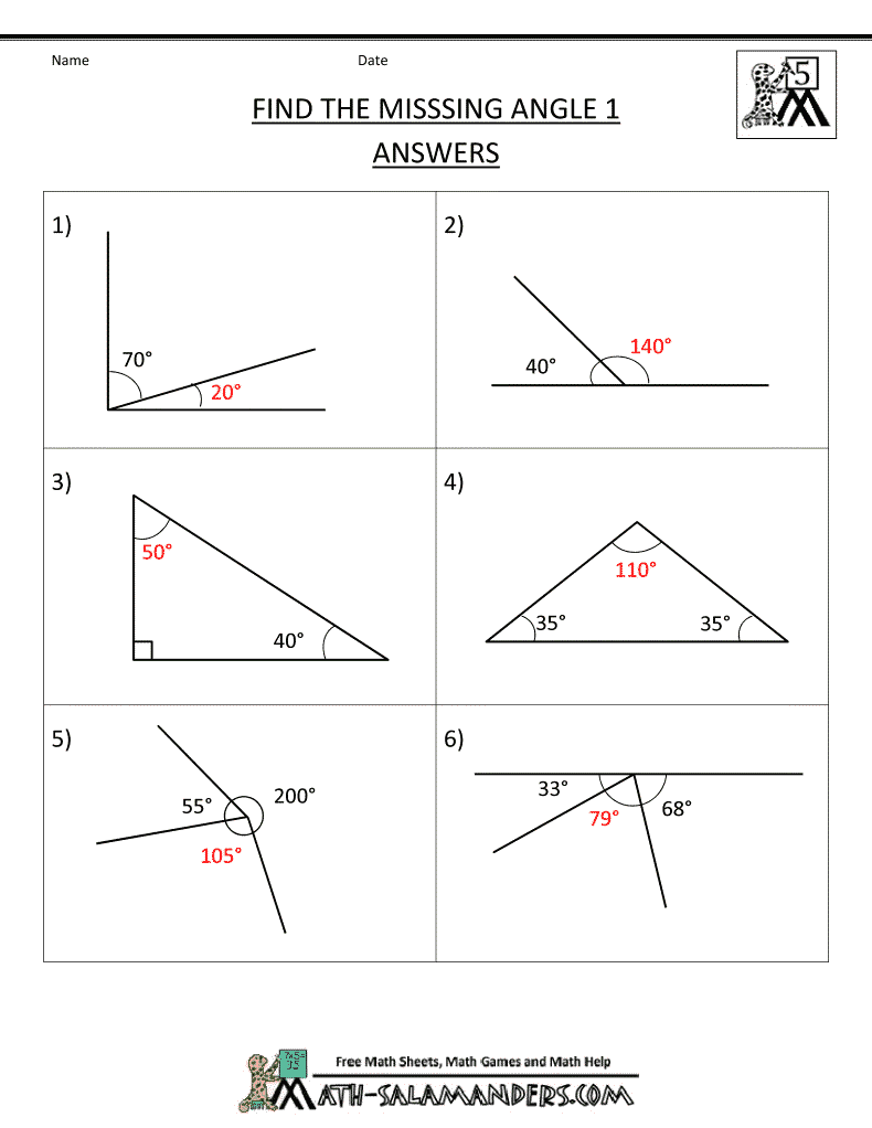 missing angle worksheet