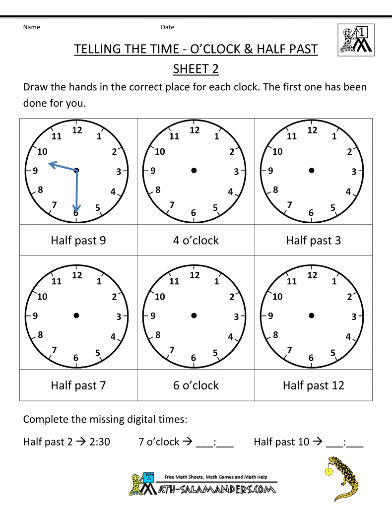 Telling Time Worksheets - O'clock and Half past worksheets, grade worksheets, multiplication, printable worksheets, alphabet worksheets, and education Time Worksheets Quarter Hour 1022 x 790