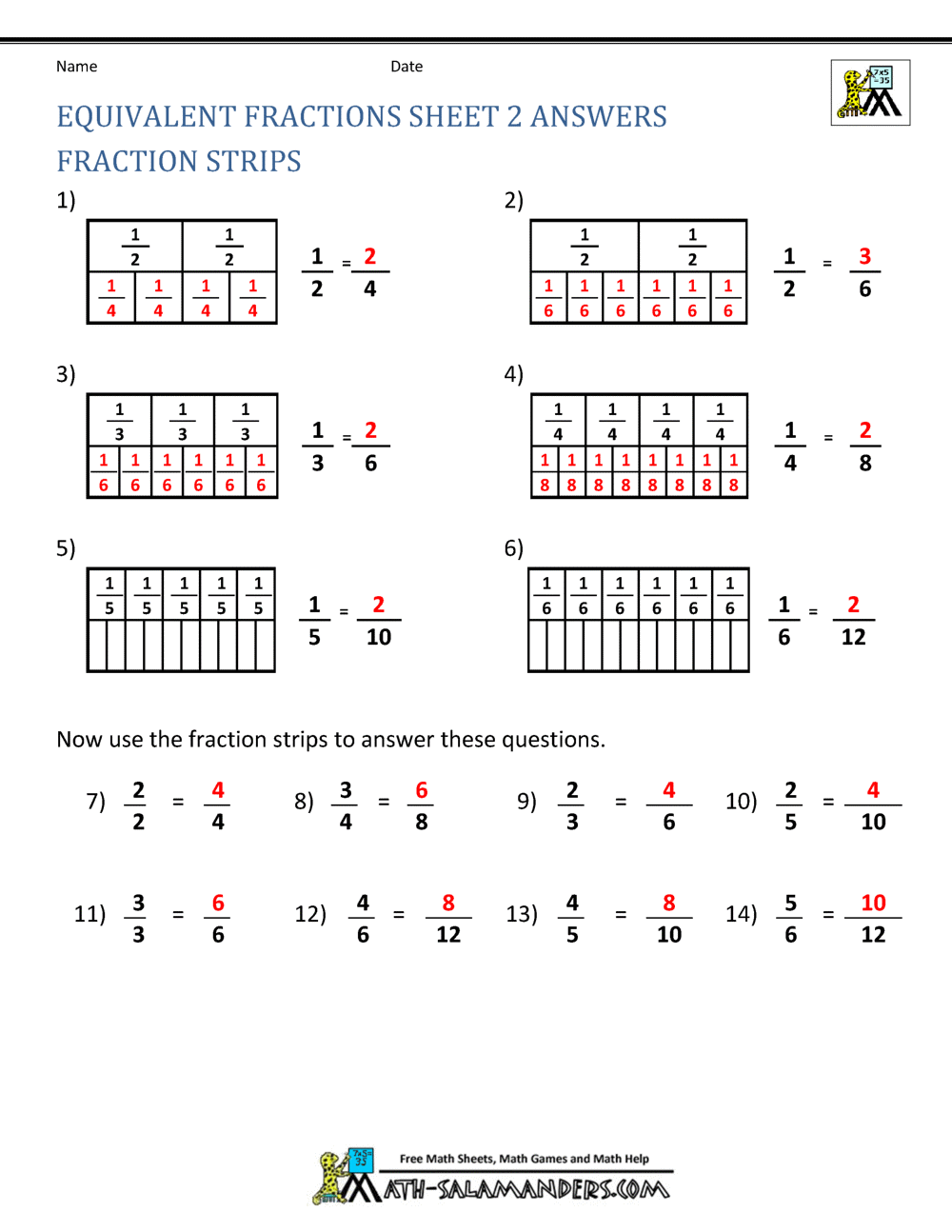 equivalent fractions worksheet