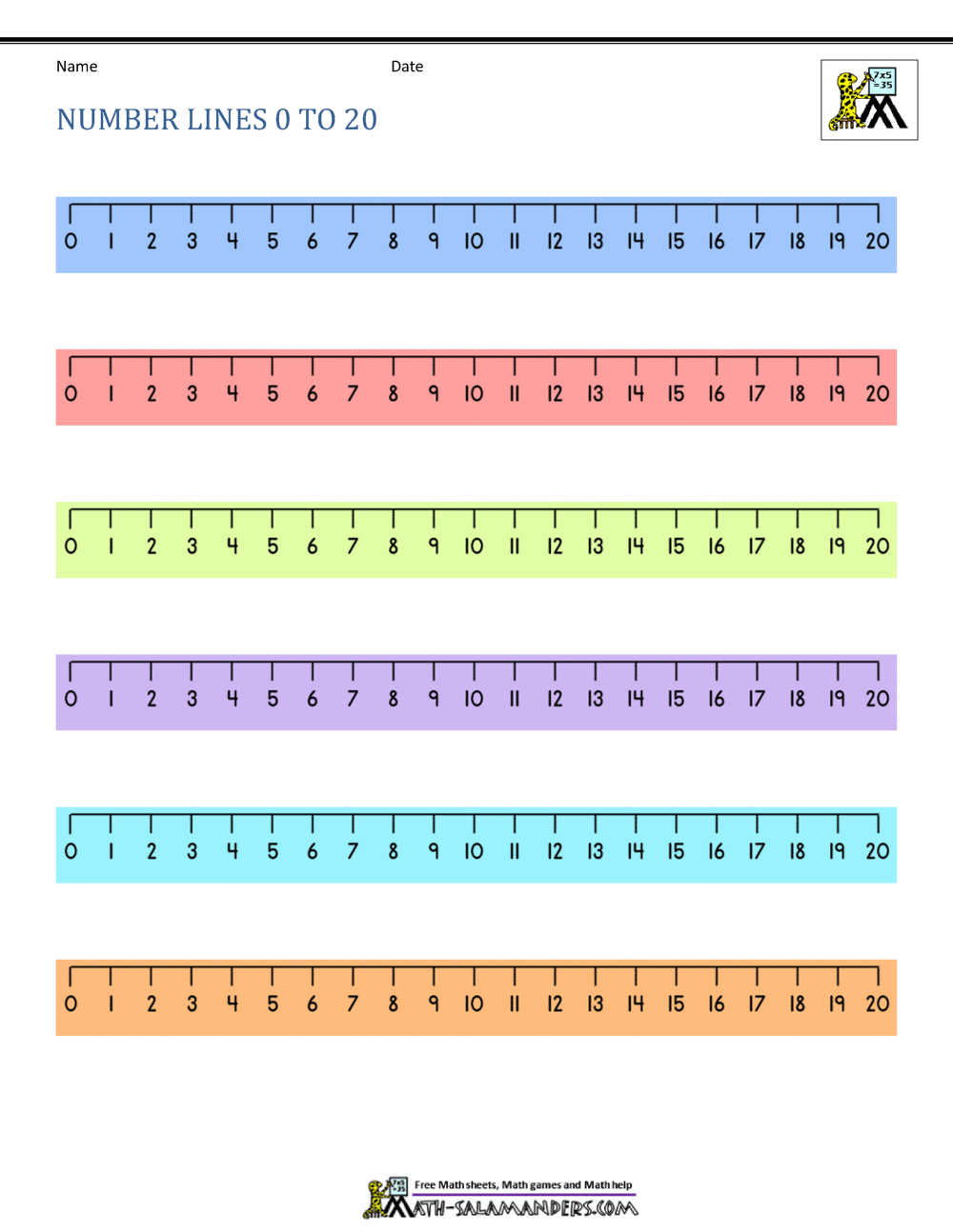 Free Number Lines To 20 Printable