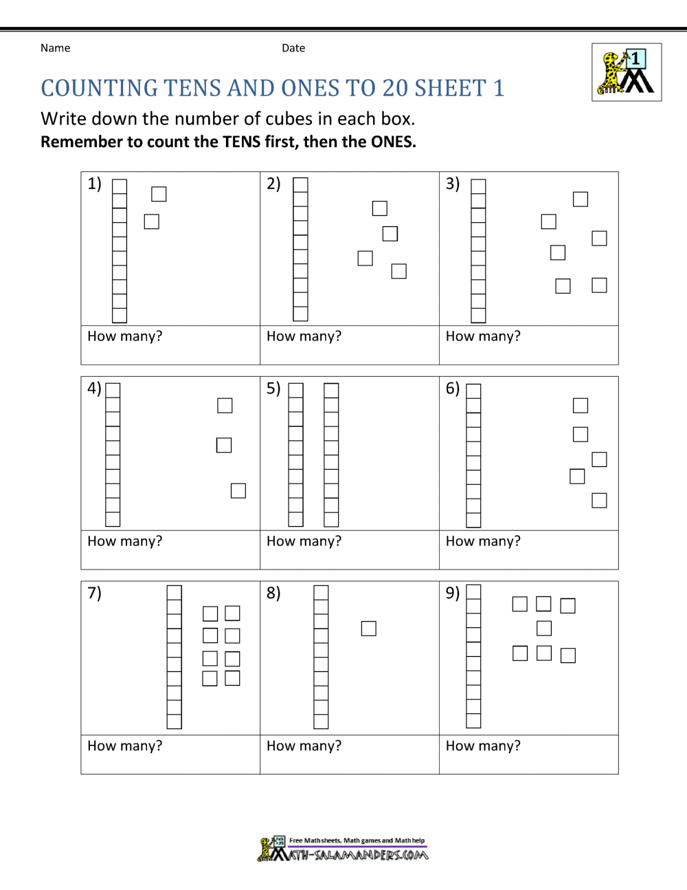 Place Value to 20 Worksheets