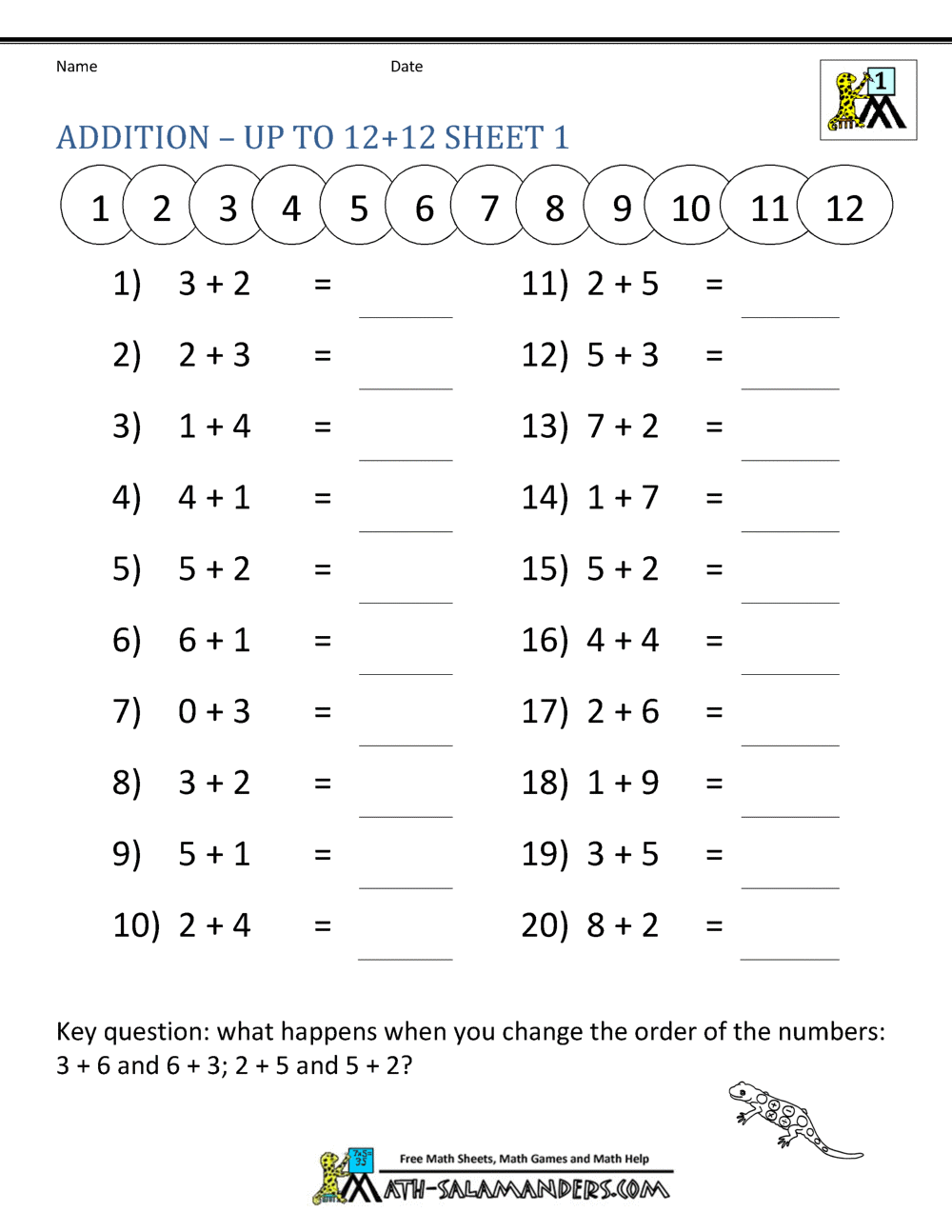 first grade math addition worksheet