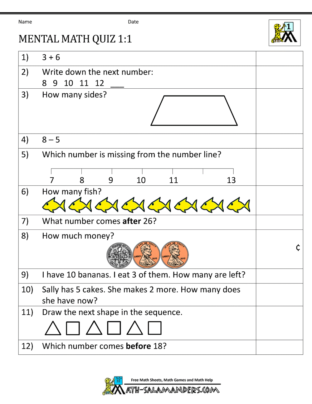 math worksheets by standard