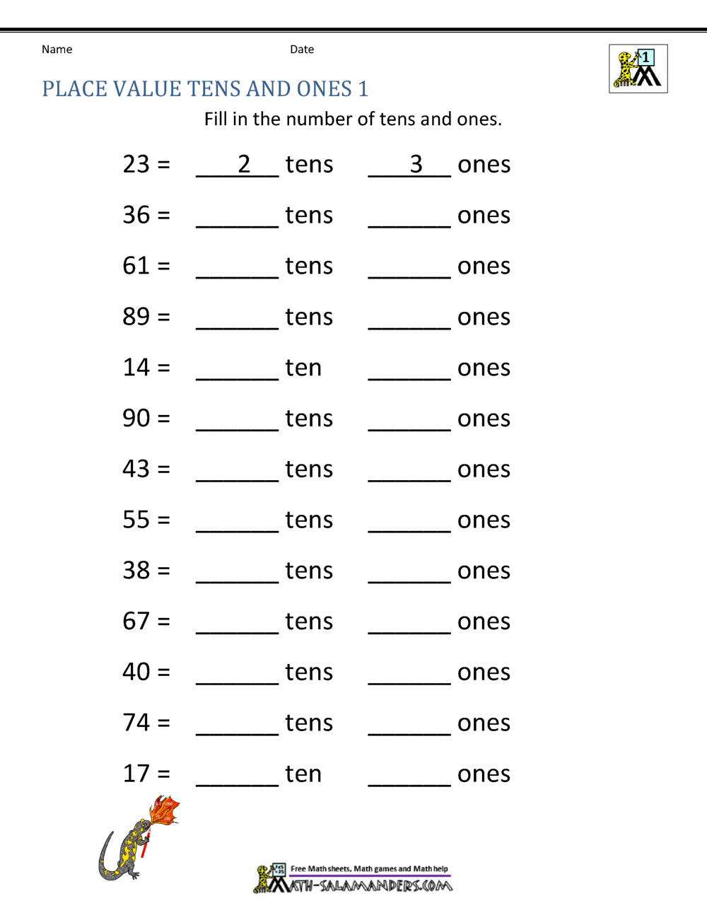Math Place Value Worksheets to 100