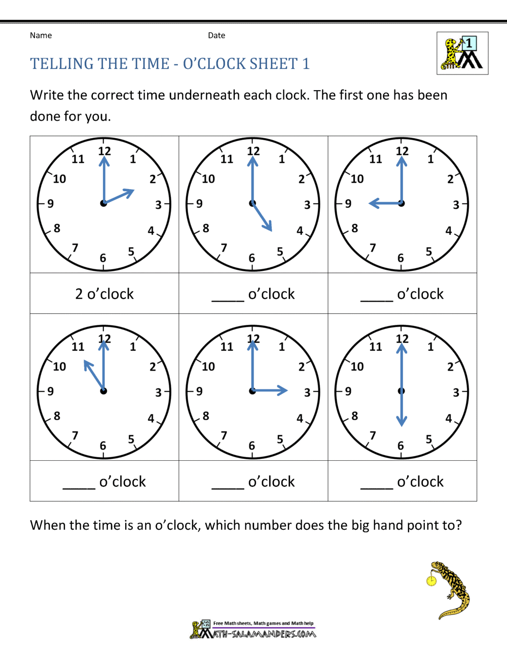 clock worksheets grade 1