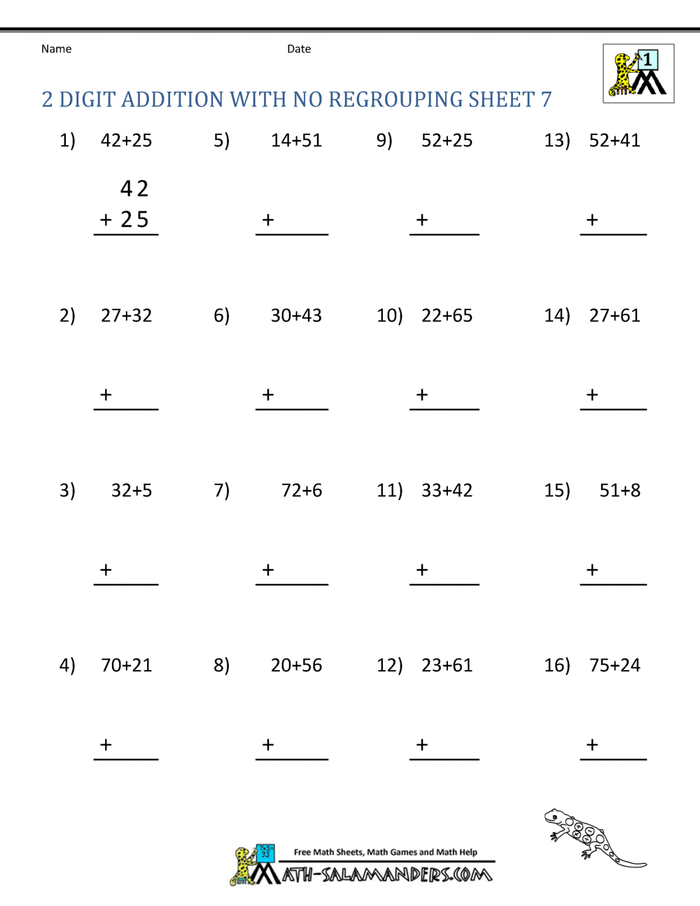 2 Digit Addition Without Regrouping