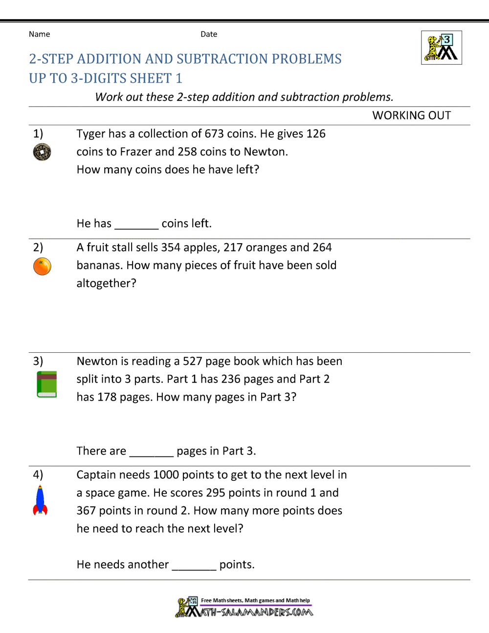 addition and subtraction problem solving pdf