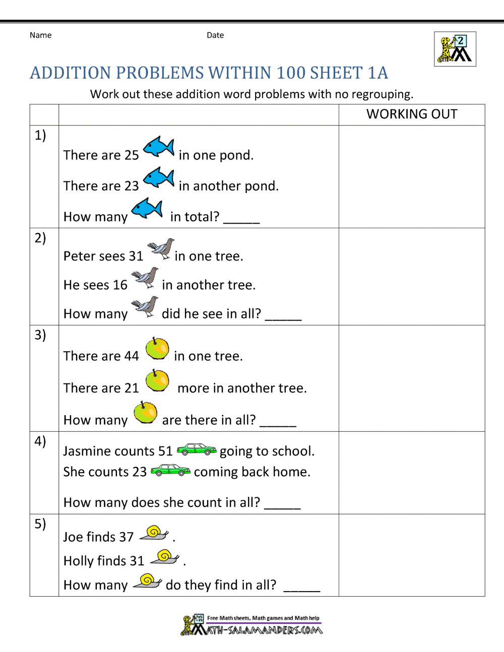 Addition Word Problems 2nd Grade