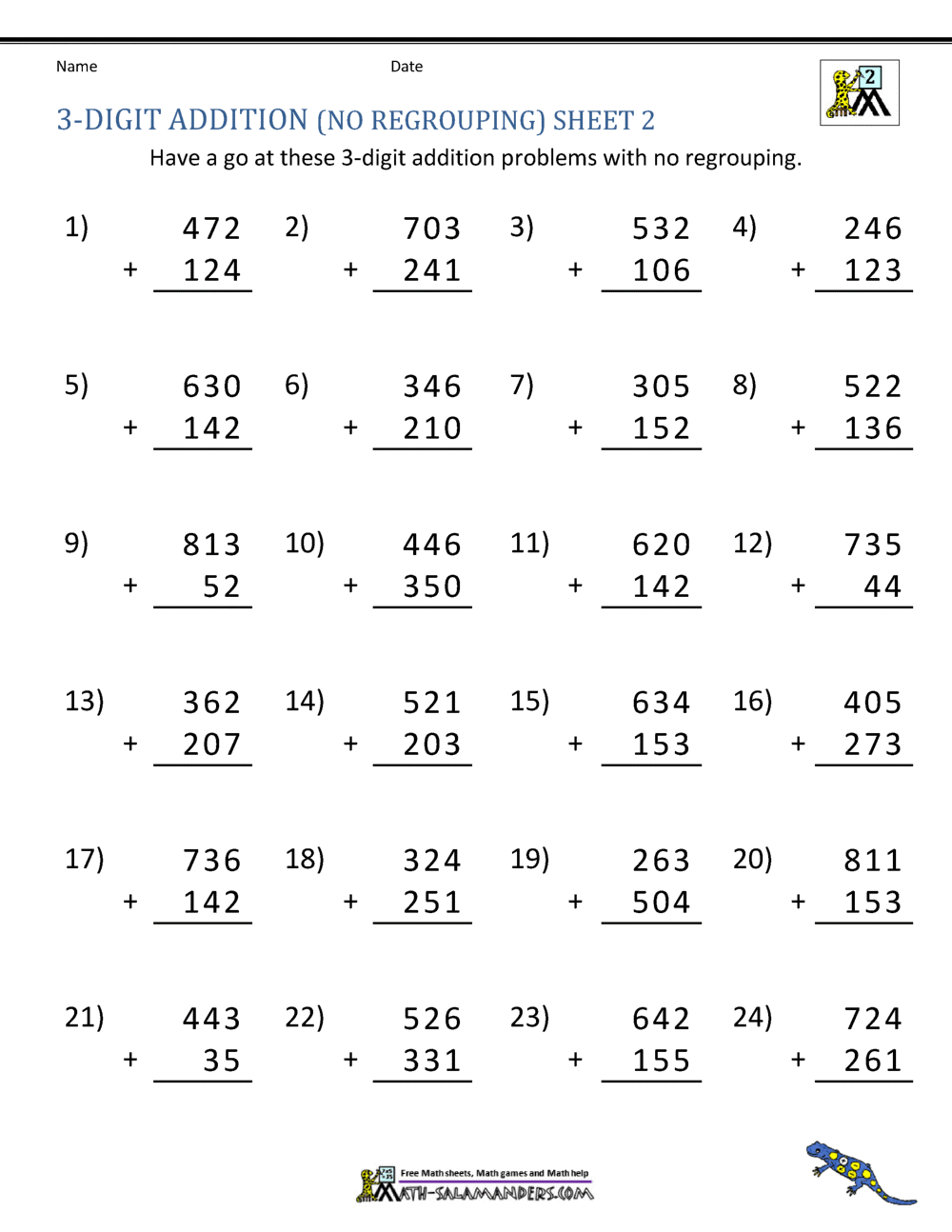 Adding Two Digit Numbers To Three Digit Numbers Free Worksheets
