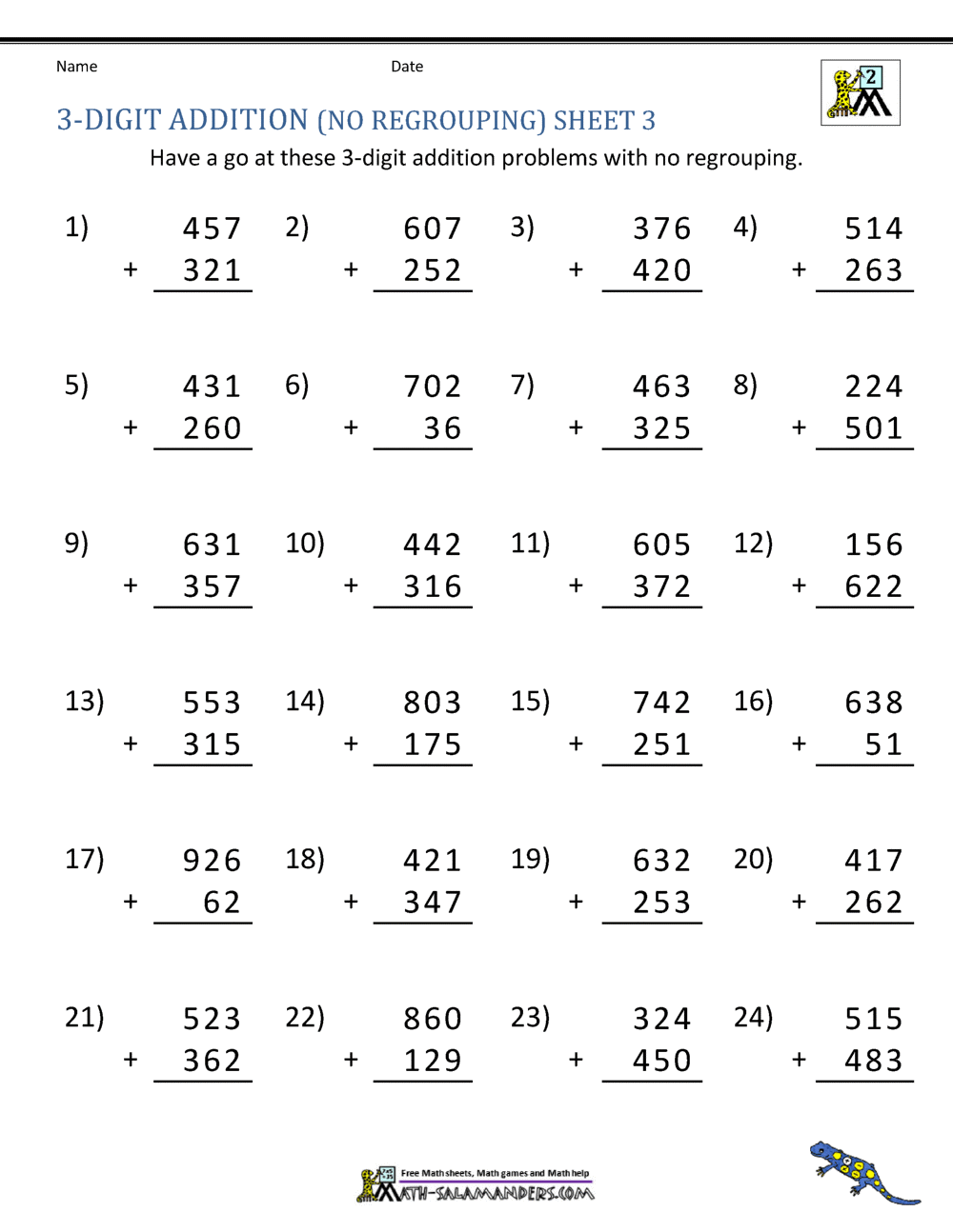 Addition And Subtraction Of Three Digit Numbers Worksheets