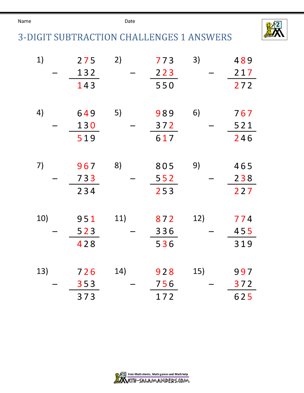 3 digit subtraction problem solving
