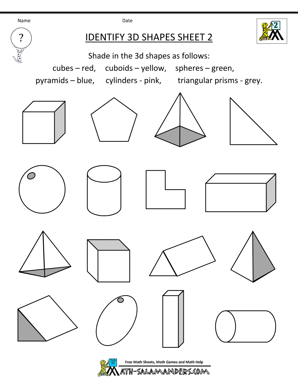 shapes worksheet year 2