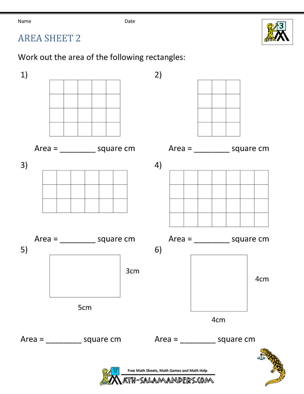 6th grade math area worksheets