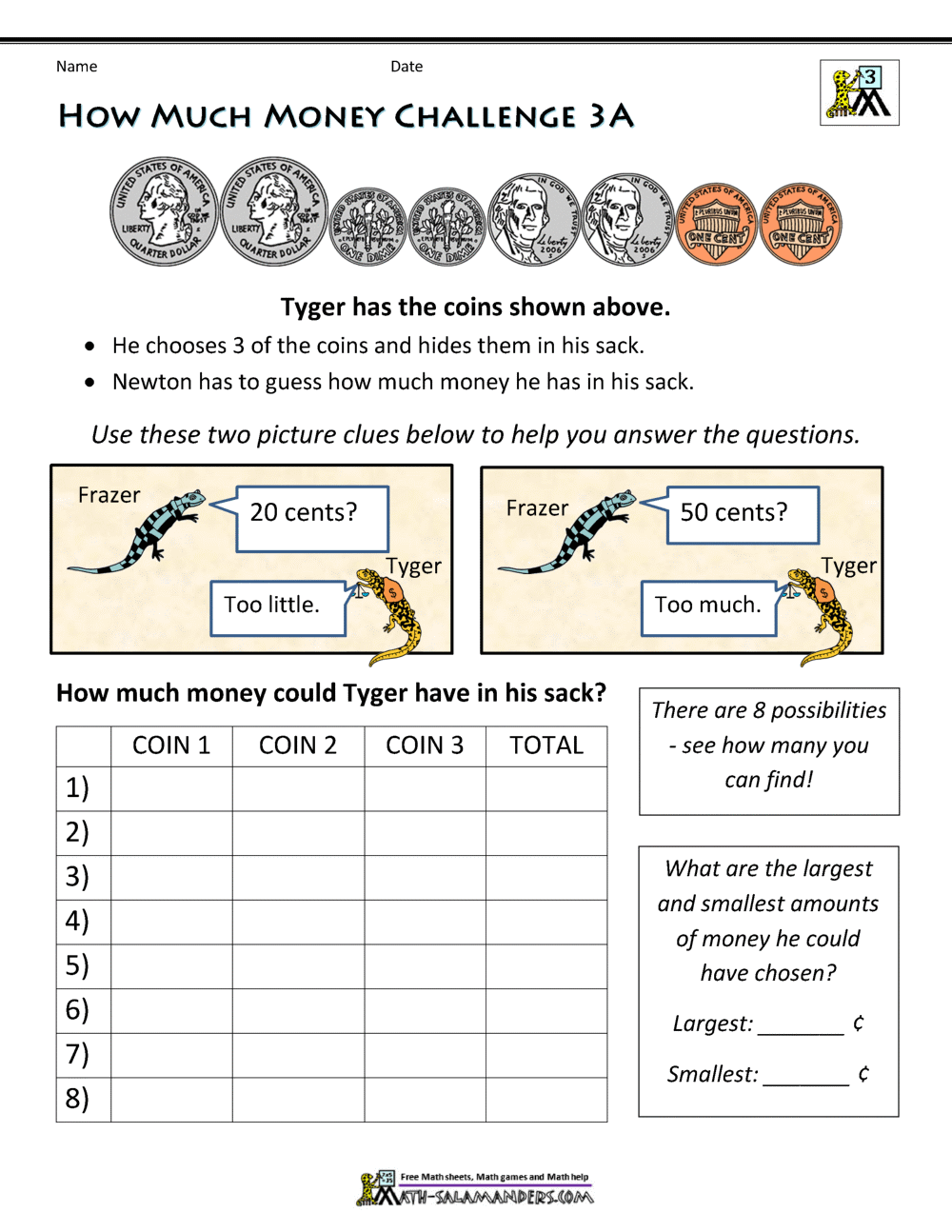 Printable Money Worksheets 3rd Grade Money Challenges