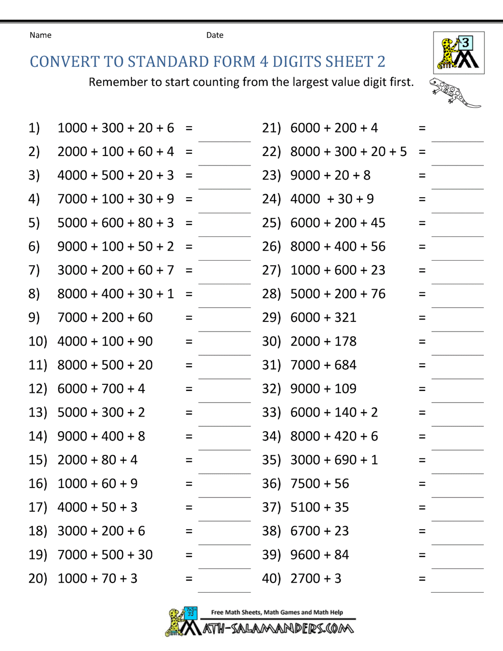 standard form in 3rd grade math
 Math Worksheets Place Value 8rd Grade