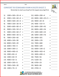 standard form 4 grade
 Math Worksheets Place Value 9rd Grade