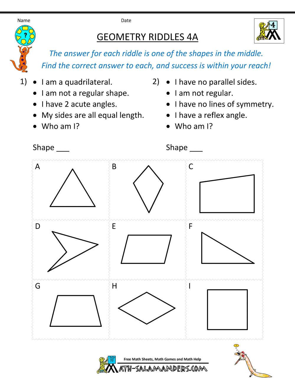 Geometry Worksheets - Riddles
