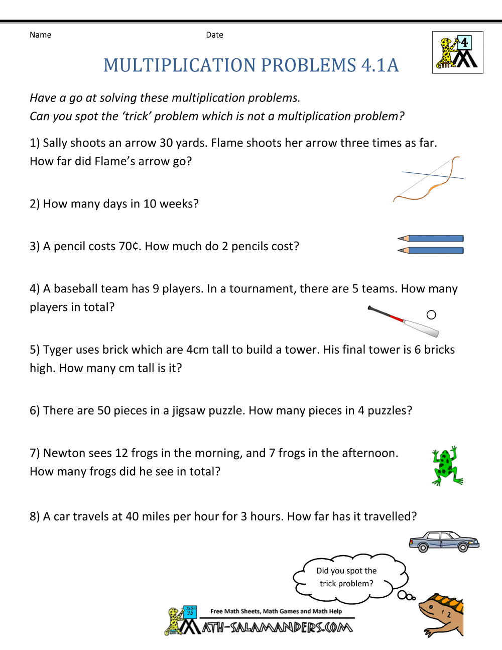 Multiplication Word Problems 4th Grade