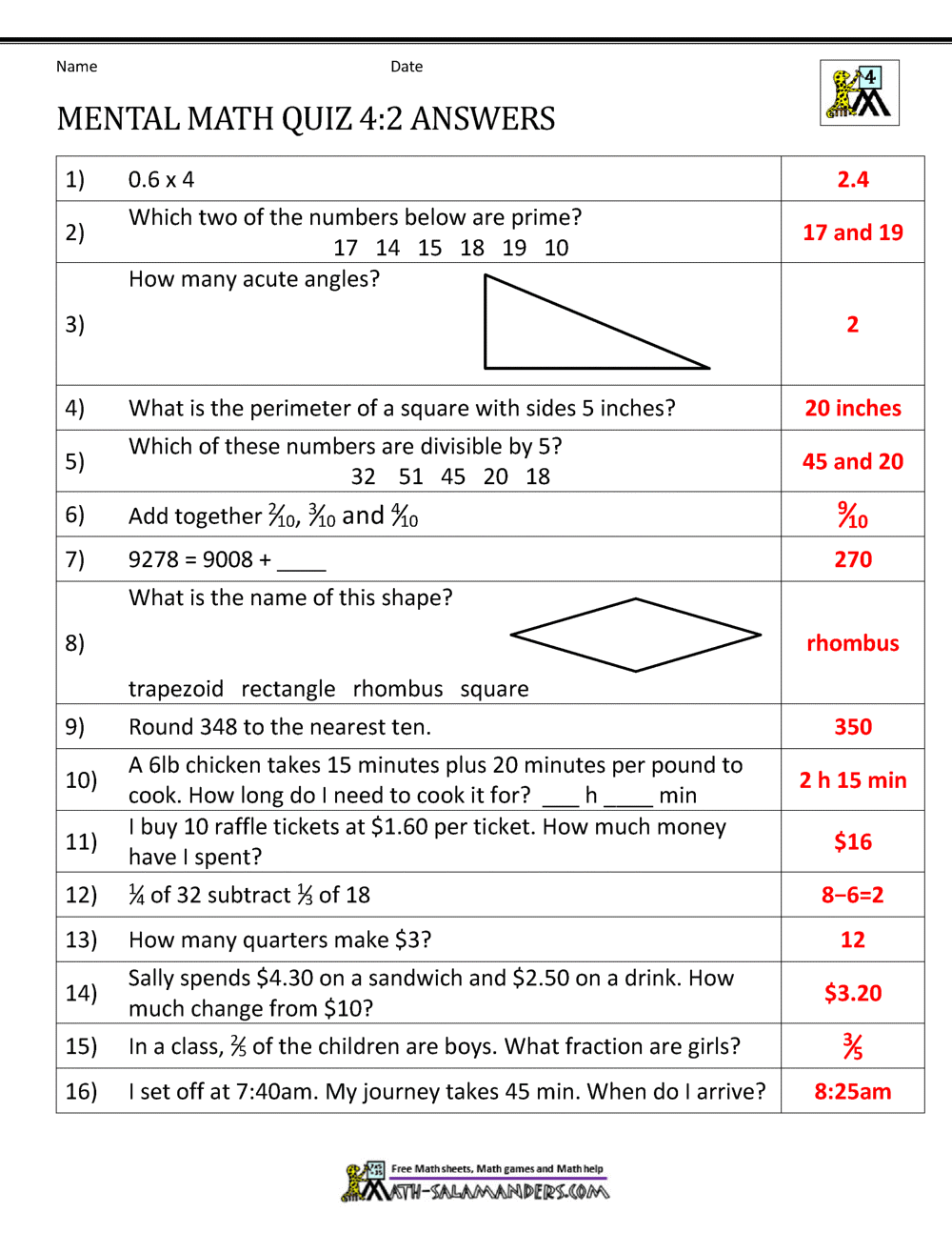 grade 4 mental math worksheets pdf