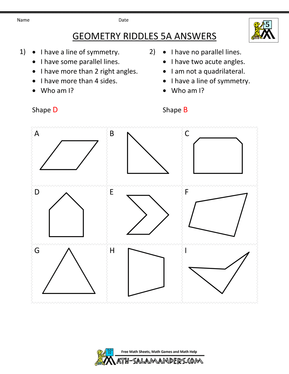 Geometry Worksheets - Riddles