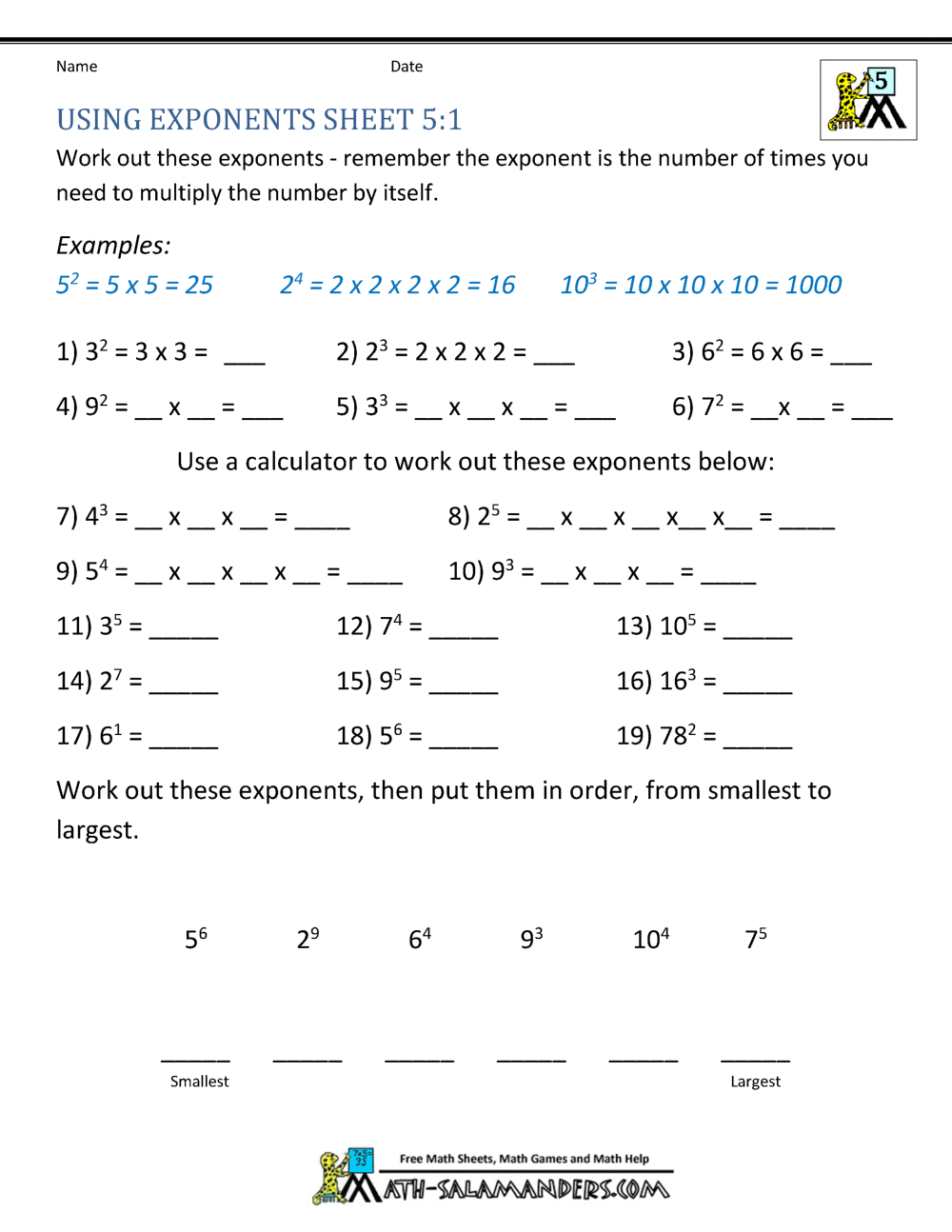 Math Worksheets 5th Grade Exponents and Parentheses