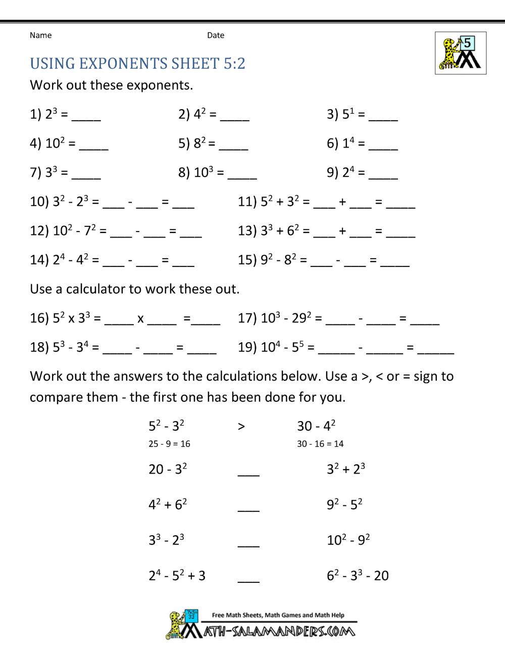 math worksheets 5th grade exponents and parentheses