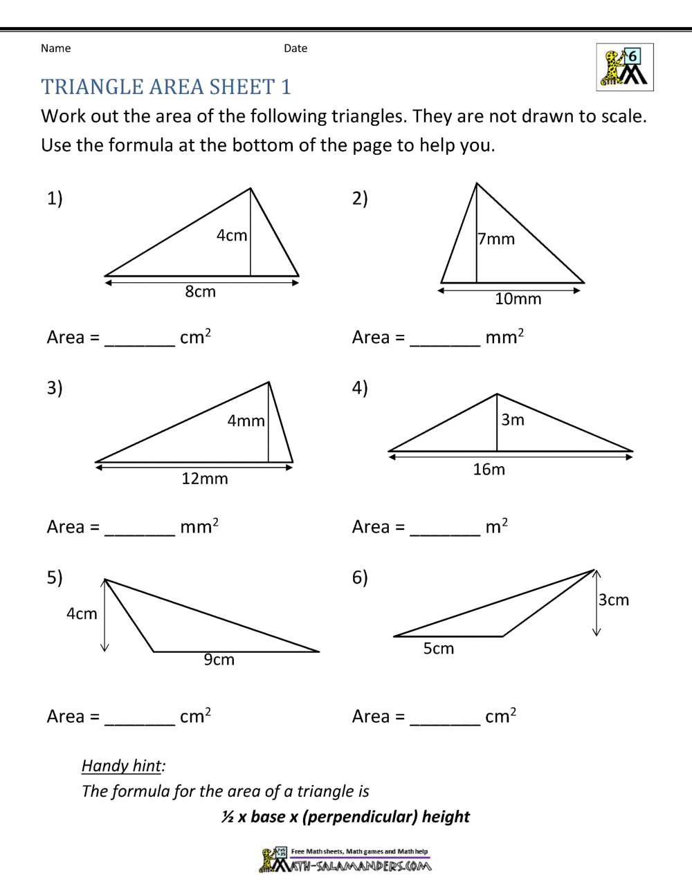 Area of Right Triangle Worksheets With Regard To Area Of Triangles Worksheet Pdf