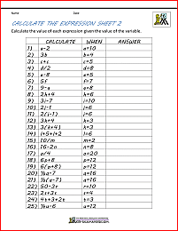 6th grade math worksheets calculate the expression 2