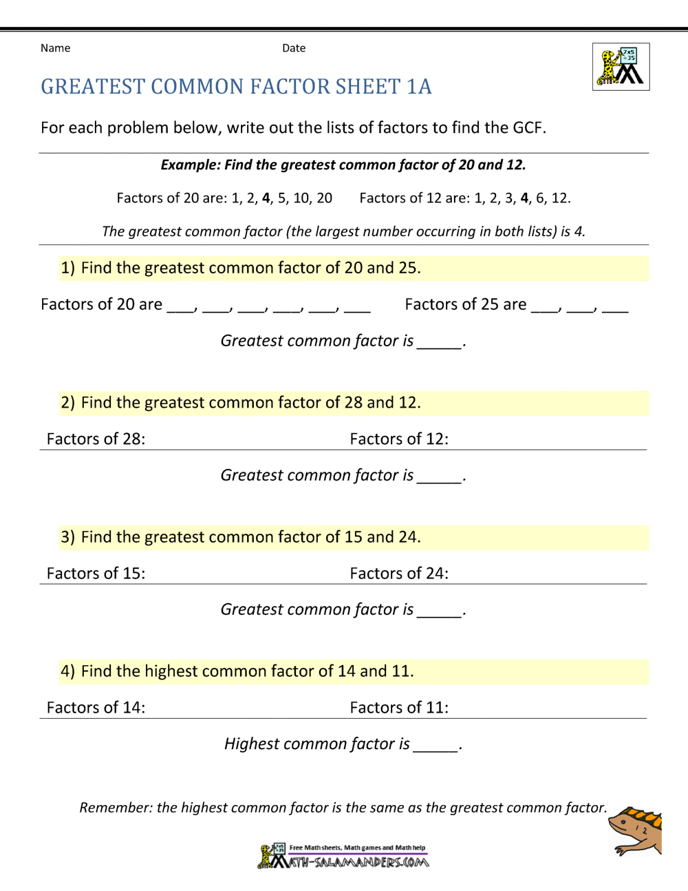 Greatest Common Factor Worksheet page Intended For Factoring Greatest Common Factor Worksheet