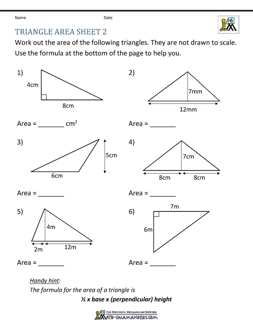 Area of Right Triangle Worksheets Intended For Area Of Triangles Worksheet Pdf